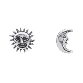 Silverly Sterling Silver Sun Crescent Moon Face Studs - Cute Celestial Stud Earrings for Women and Teenage Girls - 925 Silver 90s Jewellery - French Hook Back