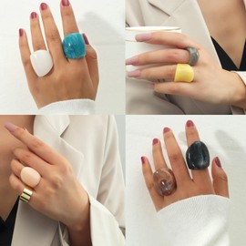 GRHOSE Resin Chunky Rings Acrylic Resin Rings Wide Thick Dome Knuckle Finger Stackable Joint Ring Retro Acrylic Transparent Vintage Plastic Resin ring sets