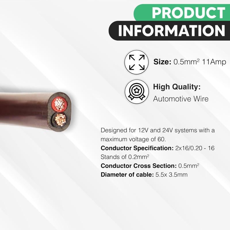 Automotive Flat Twin 2 Core Cable 12V/24V Thin Wall Wire