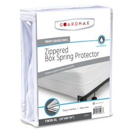Guardmax Heavy Duty Vinyl Box Spring Cover - Twin XL Size Waterproof Breathable Zippered Box Spring Encasement - 6 Side Absorbent Boxspring Protects Against Bed Bugs, Dust Mites, Spills, and Stains.