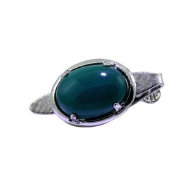 1 1/3 INCH OVAL 18x13 GREEN AGATE CAB GEMSTONE SILVER COLOR TIE CLIP BAR EPTT563
