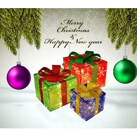 Taiying Set of 3 Christmas Lighted Gift Boxes, Pre-lit 60 LED Light Up Christmas Tree Box Decorations, Presents Boxes with Ribbon Bows Christmas Tree Decorations for Indoor Outdoor Christmas Pathway