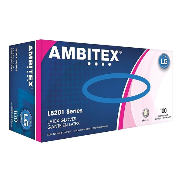 Ambitex LLG5201 Disposable Gloves, Latex, Large, Clear (Pack of 100)
