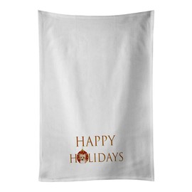 Caroline's Treasures Yorkie Parti Happy Holidays White Kitchen Set of 2Kitchen Cotton Hand-Towels