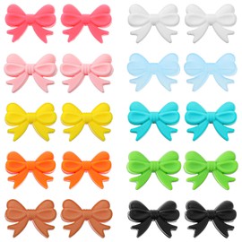 20 PCS Bow Silicone Focal Beads Silicone Bow Bead Cartoon Bowknot Bead Cute Bows Focal Multicolored Beaded Bows DIY Materials Coquette Focals Beads for DIY Crafts Pen Keychain Making