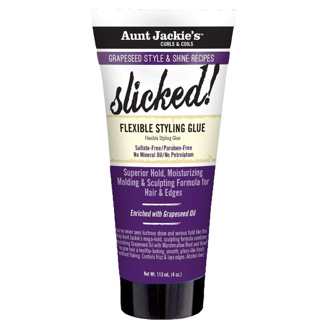 Aunt Jackie's Grapeseed Style and Shine Recipes Slicked Flexible Hair Styling Glue, Superior Hold, Molding and Sculpting for Hair and Edges, 4 oz
