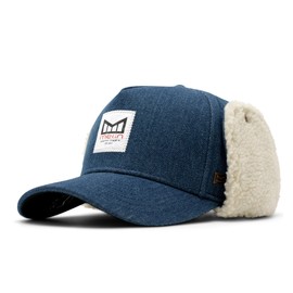 melin Odyssey Stacked Lumberjack Thermal, Medium Blue Denim, Winter Strapback Hat with Adjustable Ear Flaps, Cold-Weather Caps for Men & Women, Medium-Large