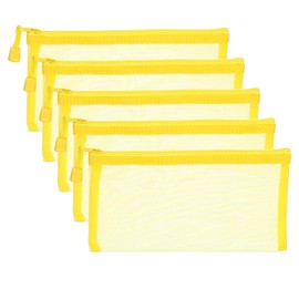 PATIKIL B6 Mesh Zipper Pouch Bags, 5 PCS Mesh Bags with Zipper Plastic Storage Pocket for Organizing File Beads Office Home Supplies, 11.5x23cm, Yellow