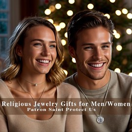 AulanRose St Christopher Necklace Mens Patron Saint Necklace 925 Sterling Silver Amulet Medal Vintage Pendant Religious Protector Jewelry Gifts for Women Men