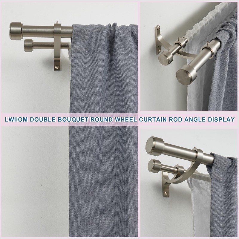 Lwiiom Double Curtain Rods with Aluminum Bouquet Brackets and End