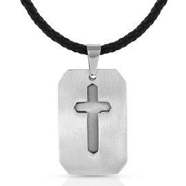 Montana Silversmiths Christian Faith Cross Men's Necklace (Striking Edge Cross Dog Tag)
