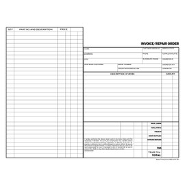 Automotive Repair Order and Invoice Receipt Form - 2 Part Carbonless Form (250 Pack)