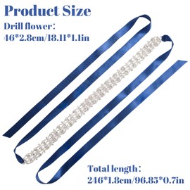 URROMA Wedding Bridal Belt, 1 Piece Navy-blue Double Layered Silver Diamond Bridal Belt Bridesmaid Gown Sash for Women Accessories Dress, 2.7m