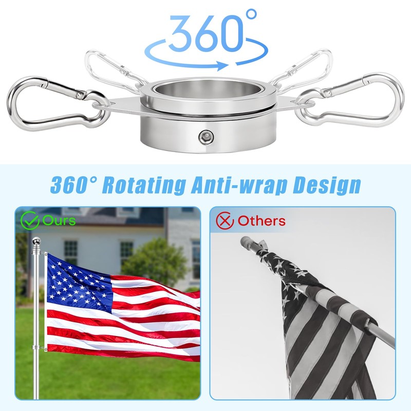 BONWIN 2" Large Flag Pole Rings, 2 Pcs Aluminum Alloy
