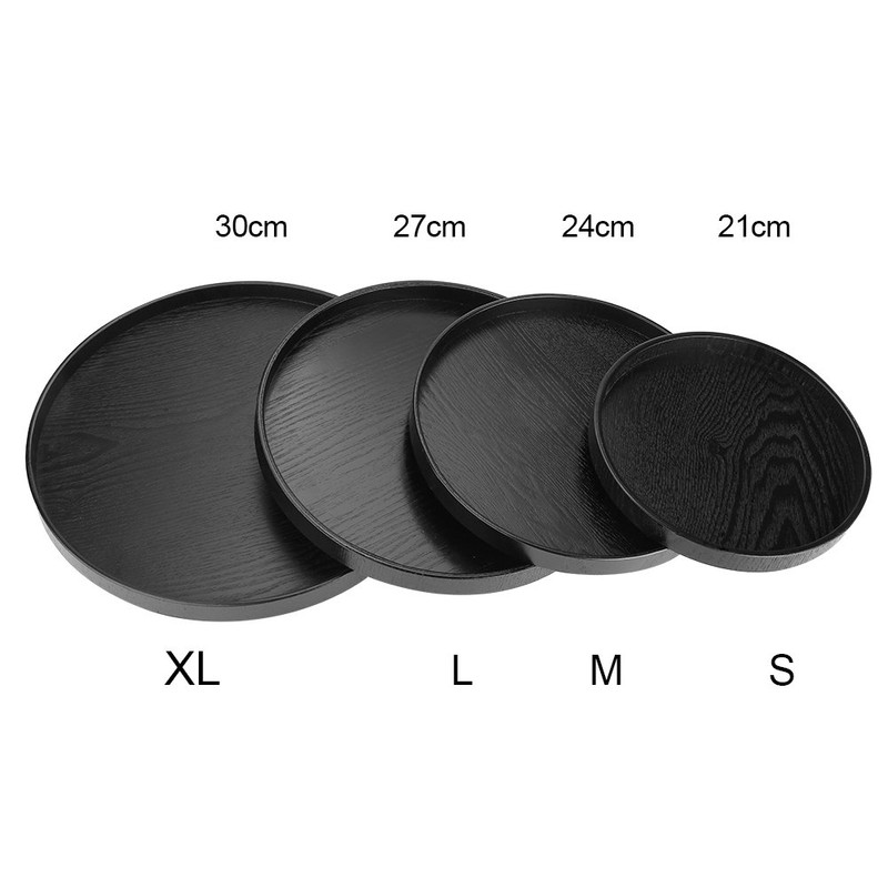 Serving Trays, Super Round, Black, Non-Slip Wooden Plates, 21 cm/24