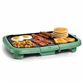 COOK WITH COLOR Electric Griddle 1200W, Nonstick Surface for Pancakes, Burgers, Eggs & More, Removable Temperature Control, Slide-Out Drip Tray, 10" x 16" Cooking Area, Dark Sage