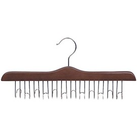 Solid Wood Belt Hanger, Box of 1 Wooden Accessory Hanger Holds 12 Belts or Scarfs, Walnut Finish w/ Chrome Swivel Hook, by The Great American Hanger Company