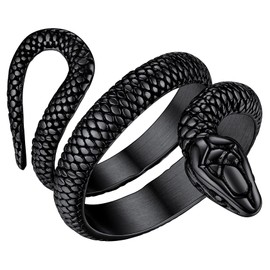 ChainsHouse Ring for Men Vintage Snake Ring with Engraving Retro Statement Finger Ring Gothic Ring with Gift Box for Christmas Valentine's Day, Metal, No Gemstone