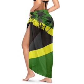 Yewatlles Vintage Jamaica Flag Palm Tree Sarong Coverups for Women Girl Beach Wrap Skirt Swimsuit Wraps Long PareoChiffon Sarong Wraps for Daily Life Banquets