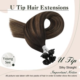 YoungSee U Tip Keratin Bond Hair Extensions Dark Brown U Tip Hair Extensions Human Hair 14 Inch U Tip Fusion Hair Extensions Dark Brown with Brown Hair Extensions U Tip Human Hair 50g