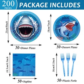 200Pcs Shark Birthday Party Decorations Shark Paper Plates and Napkins Under the Sea Tableware Set Disposable Shark Dinnerware Ocean Birthday Dessert Plates for Shark Birthday Shower Favor Supplies