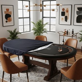 Oval Poker Table Dust Cover 84"L x 42"w Black Heavy Duty Water-tight Dust Proof Protective Vinyl Poker Table Cover Protector with Elastic Band Hem for Home Game Rooms Casinos Easy to Slip on