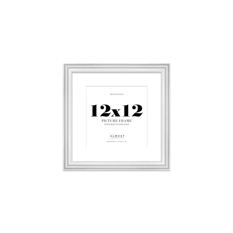12x12 White Ornate Photo Frame With White Mat For 10x10