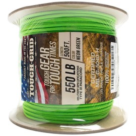 TOUGH-GRID 550lb Neon Green Paracord/Parachute Cord - 100% Nylon Mil-Spec Type III Paracord Used by The US Military, Great for Bracelets and Lanyards, 500Ft. - Neon Green