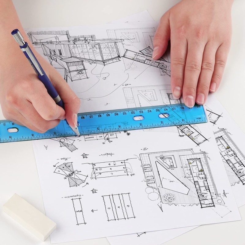 ZZTX 6 Pack Color Transparent Ruler Plastic Rulers 12 Inch,
