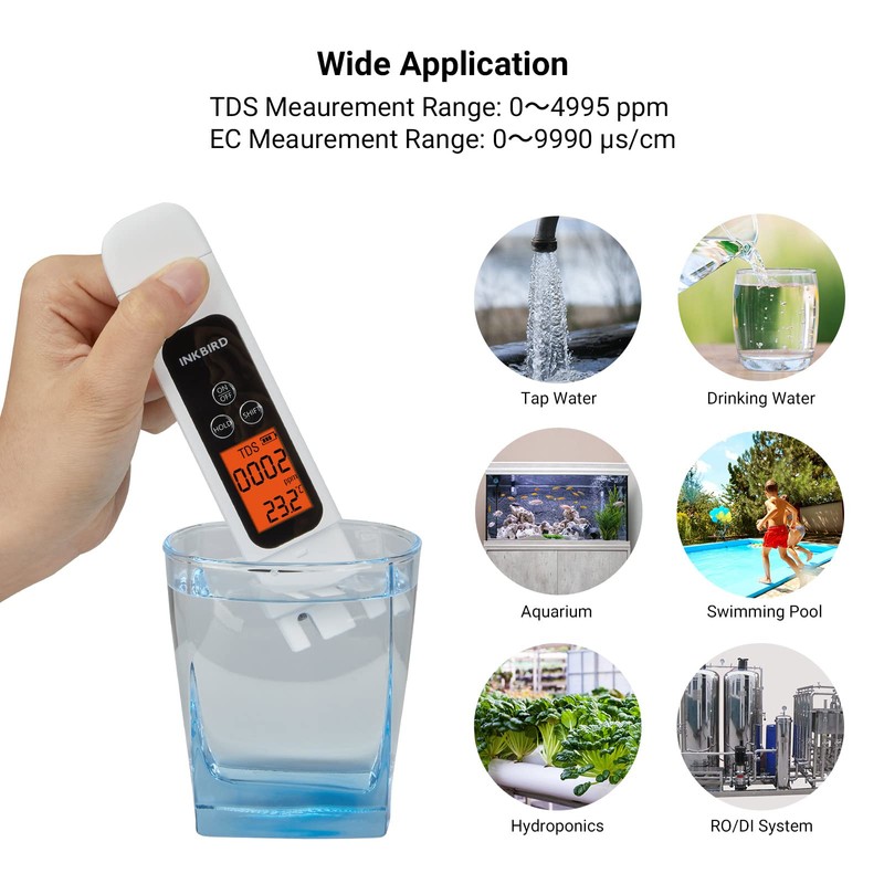 TDS Meter Digital Water Tester, INKBIRD Professional Electronic 3-in-1 TDS,