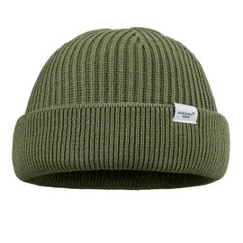 Clakllie Unisex Short Knitted Merino Beanie Hat, Winter Warm Winter Hat, Thermal Hats, Stretchy Classic Soft Wool Hat with Cuffs and Thick, Windproof, Breathable, Skull Cap, Trawler Hat, HKN01-Green