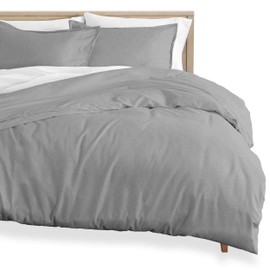 Bare Home Flannel Duvet Cover - Twin/Twin Extra Long - 100% Cotton, Velvety Soft Heavyweight Premium Flannel, Double Brushed - Includes Sham Pillow Covers (Twin/Twin XL, Light Grey)
