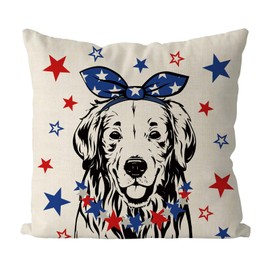 QIONG MENG 4th of July Pillow Covers 18x18 Inch Golden Retriever Yellow Lab Patriotic Throw Pillowcase Independence Memorial Day Dog Cushion Case for Home Sofa Farmhouse Decorations