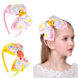 DUOJINSANXI Easter Hair Bows Headband for Women and Girls, 2 Pcs Cute Easter Headband Are Suitable for Most Hairstyles, Such As Long and Short Hair, Etc, to Show Your Temperament (Yellow and Pink)