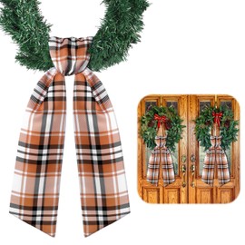 VitalCozy 2 Pcs Wreath Sash for Front Door Wreath Sash Garland Ribbon Accessories for Embroidery Monogram Outdoor Indoor Xmas Party Yard Doorway 4.5" W x 56" L(Fall,Plaid)