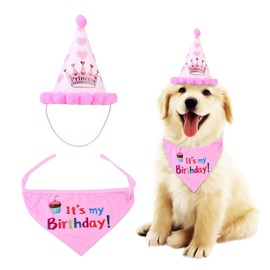 AIBAOBAO Dog Birthday Hat Bandana Set, Dog Birthday Hat Dog Birthday Tie Dog Bandana Dog Accessory Set Dog Birthday Party for Puppy Cat House