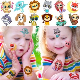 50 PCS 3D Cute Animals Temporary Tattoos For Kids Girls Boys, Cartoon Lion Pet Dog Cat ZOO Fake Tattoo Sticker Children Birthday Gifts Sets, Tatoos Party Favors Supplies Basket Goodie Bags Stuffers