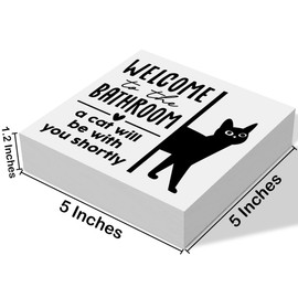 Funny Bathroom Decor Welcome to the Bathroom A Cat Will Be with You Shortly Wooden Box Sign Black Cat Sign for Home Restroom Shelf Tabletop Desk 5 X 5 Inches