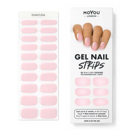 MOYOU LONDON Semi Cured Gel Nail Strips Light Color 20 Pcs. UV Gel Nail Wraps for Salon-Quality Manicure, Easy to Apply, Trim, & Remove, Semi-Transparent Pink Hue