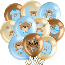 36 Pcs Bear Baby Balloons Latex Bear Balloons Blue Brown Baby Balloons We Can Bearly Wait Balloons Party Decorations for Memorable Baby Shower Gender Reveal, Birthday Party Supplies