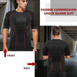 Zicac Men's Padded Compression Shirt 8-Pads Football Rib Protectors Padded Shirt Chest Protective Gear Sports Rash Guards for Football Rugby Baseball