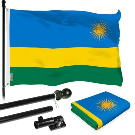 UD_G128 Combo Pack: 6 Ft Tangle Free Aluminum Spinning Flagpole (Black) & Rwanda Rwandan Flag 3x5 Ft, LiteWeave Pro Series Print