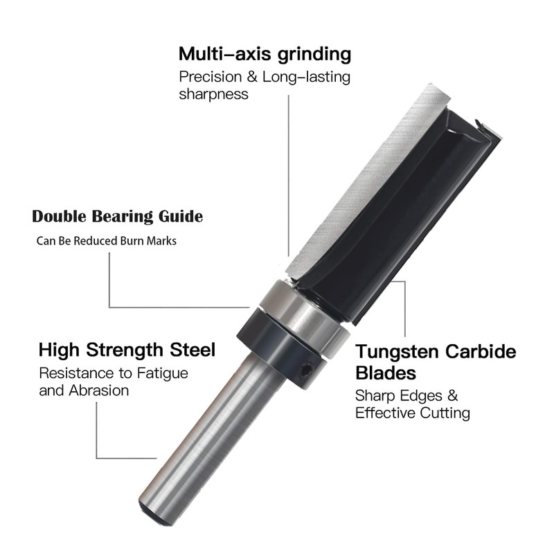 SICWOOD 9pcs Pattern Flush Trim Router Bit 1/4 Shank, Carbide