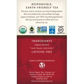 Choice Organic Teas Herbal Tea, 3 Boxes of 16 (48 Tea Bags), Rooibos, Caffeine Free