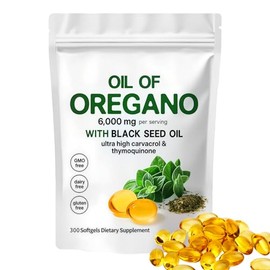 Oil of Oregano with Black Seed Oil,2-in-1 Oregano Oil Capsules Organic,6000mg Per Serving,300 Softgels,4X Strength Carvacrol & Thymoquinone,Non-GMO,Gluten Free & Immune Support