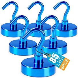 LOVIMAG 6 Pack 85LB Magnetic Hooks, Strong Cabin Ship Essentials Hook Heavy Duty Refrigerator Fridge Magnets Hanging for Classroom Beach Vacation Kitchen Grills Home Blue