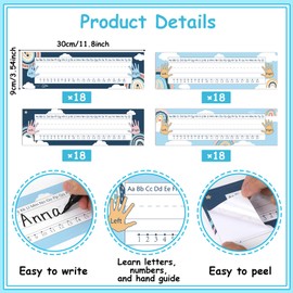 QOUBAI 72 Pcs Boho Name Plates for Classroom Desks Decor Student Desk Name Tags with Alphabet Number Self Adhesive Boho Rainbow Name Plates for Kindergarten Classroom Home School Supplies