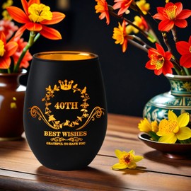 YUHANOER 40th Birthday Gifts for Women and Men, Vintage Engraved 40th Stemless Wine Glass, Funny 40 Bday Gifts Idea For Mom, Dad, Friends, Coworker, 40 Year Old Birthday Party Decorations (40 TH)