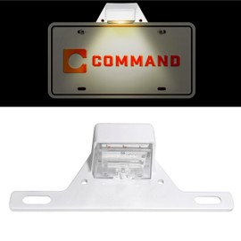 Command Electronics 12V LED License Plate Light with Mounting Bracket - Modern OEM RV Truck & Trailer Surface Mount Light - CSA Certified - Hardware & Connectors Included | Clear Lens – White Frame