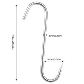 JAPCHET 20 Pack 9 Inch Meat Hooks, 8mm Thick Heavy Duty Meat Hook, Stainless Steel Butcher Hooks Meat Processing Hook for Hanging, Butchering and Smoking, Silver